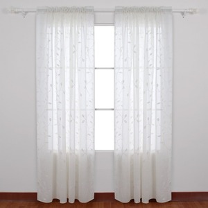 Floral leaf embroidery curtains Faux linen curtains Rod f - Product Image 1