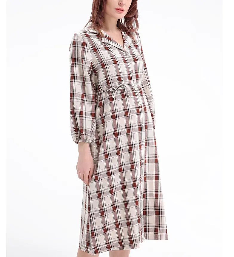 Fashionable Dress for Pregnant Women Checked Comfortable Maternity Clothing