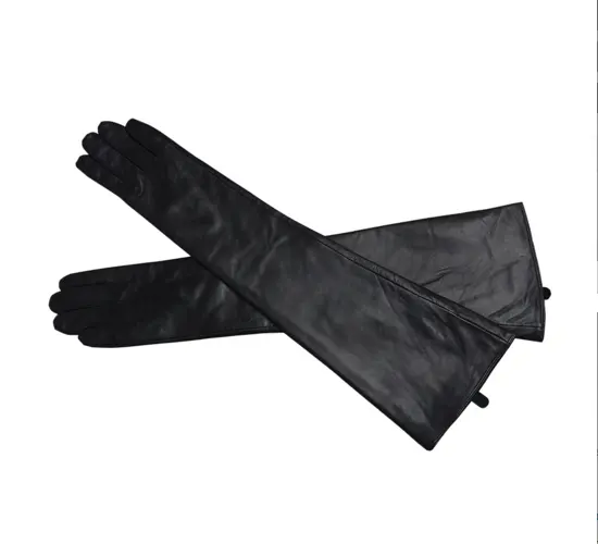 Women's Long Genuine Sheepskin Leather opera Gloves High Quality Sexy Evening Party Mittens