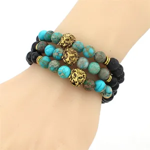 Hot Selling Lion Head Beaded Bracelet Fashionable Volcanic Lava Stone Beaded Bracelet