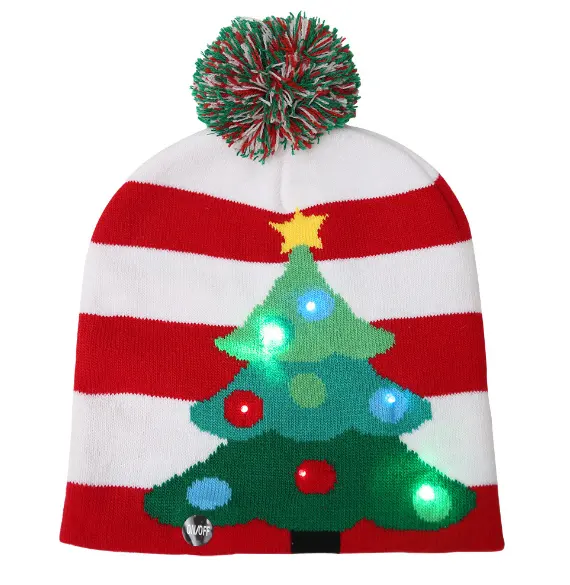 2023 new christmas hat pompom LED with light beanie cap for adult children