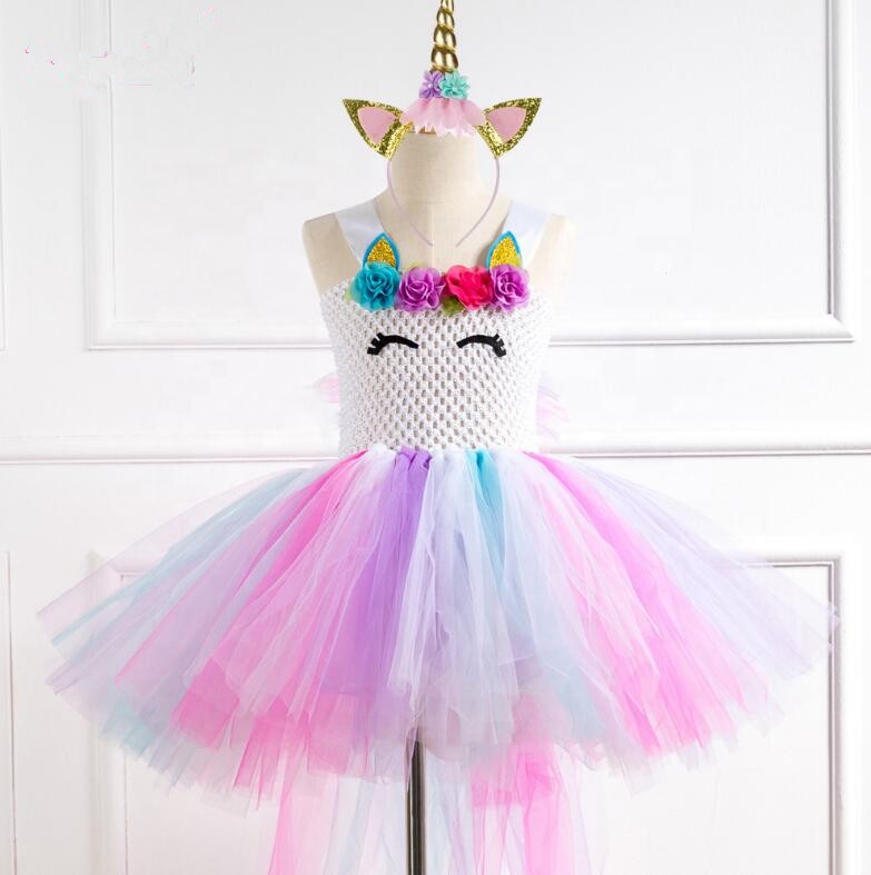 Fashion New Handmade Net Yarn Princess Tutu Skirt Children's Unicorn Cosplay Dress