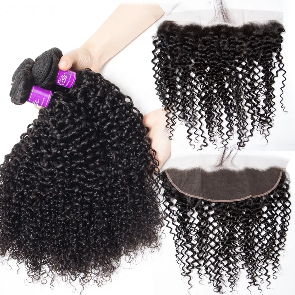 Vague bouclée Cheveux Humains 3 Faisceaux avec 13x4 Dentelle Frontale Fermeture Indien Cuticule Alignés Vierge Extensions De Cheveux Humains Bouclés