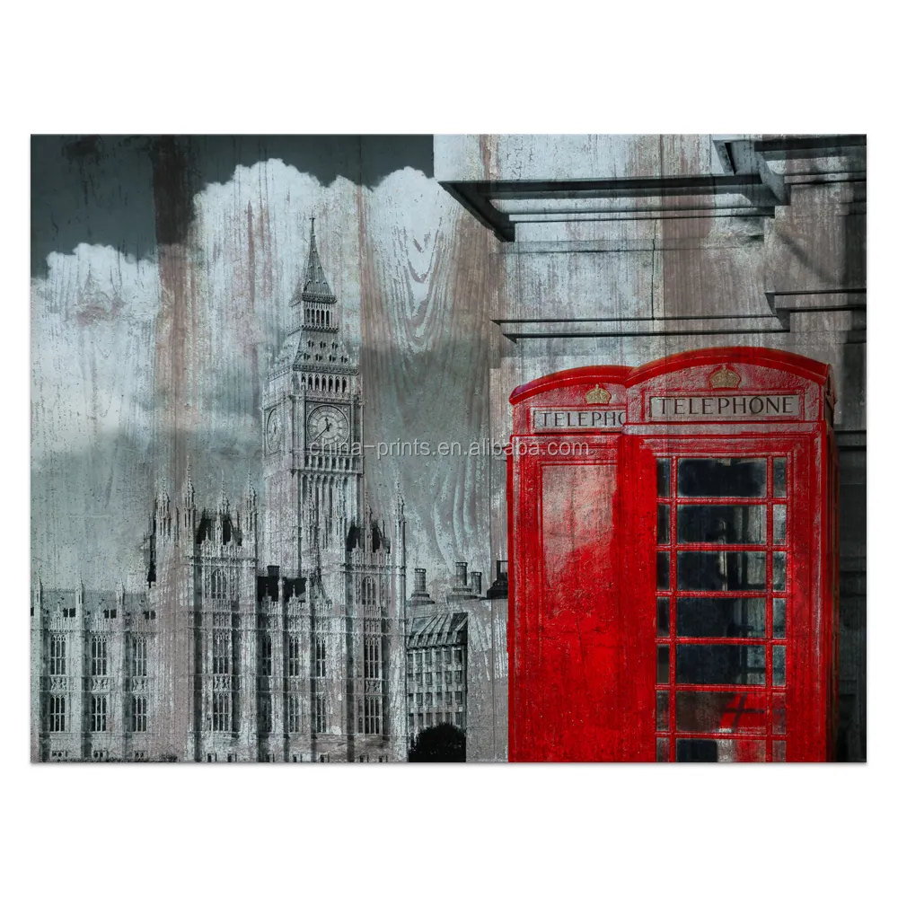 1 Pannello HD Stampato Londra Paesaggio Su Tela Decor Red Telephone Booth Picture Parete per Soggiorno/kl170815-3-1
