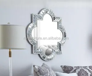 Espejo de pared estilo veneciano con diseño marroquí, decoración en color champán, recorte de madera