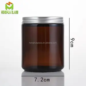 wide mouth Straight Sided 240ml 8oz Amber Glass Jar For Cosmetics Lotions Body Scrubs Balms Candle With Aluminium Lid