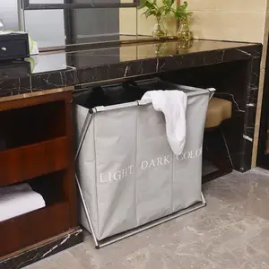 Prevent Splashing Polyester Handle Laundry Hamper Folding Laundry Basket With Metal Stand