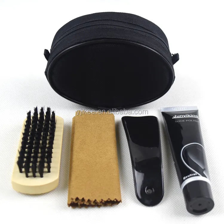 Best selling black bag oval travel shoe polish set wholesale