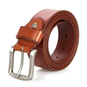 Mens pin buckles brown color cow hide leather western belts