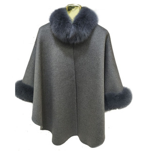 Nuovi Poncho Invernali da Donna in Lana con Bordo in Pelliccia di Volpe, Mantella in Vera Pelliccia, Scialle in Pelliccia - Product Image 1