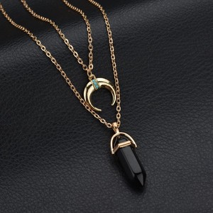 Mujeres oro plateó la joyería doble capa luna chakra Bullet turquesa Piedra Natural COLLAR COLGANTE - Product Image 2
