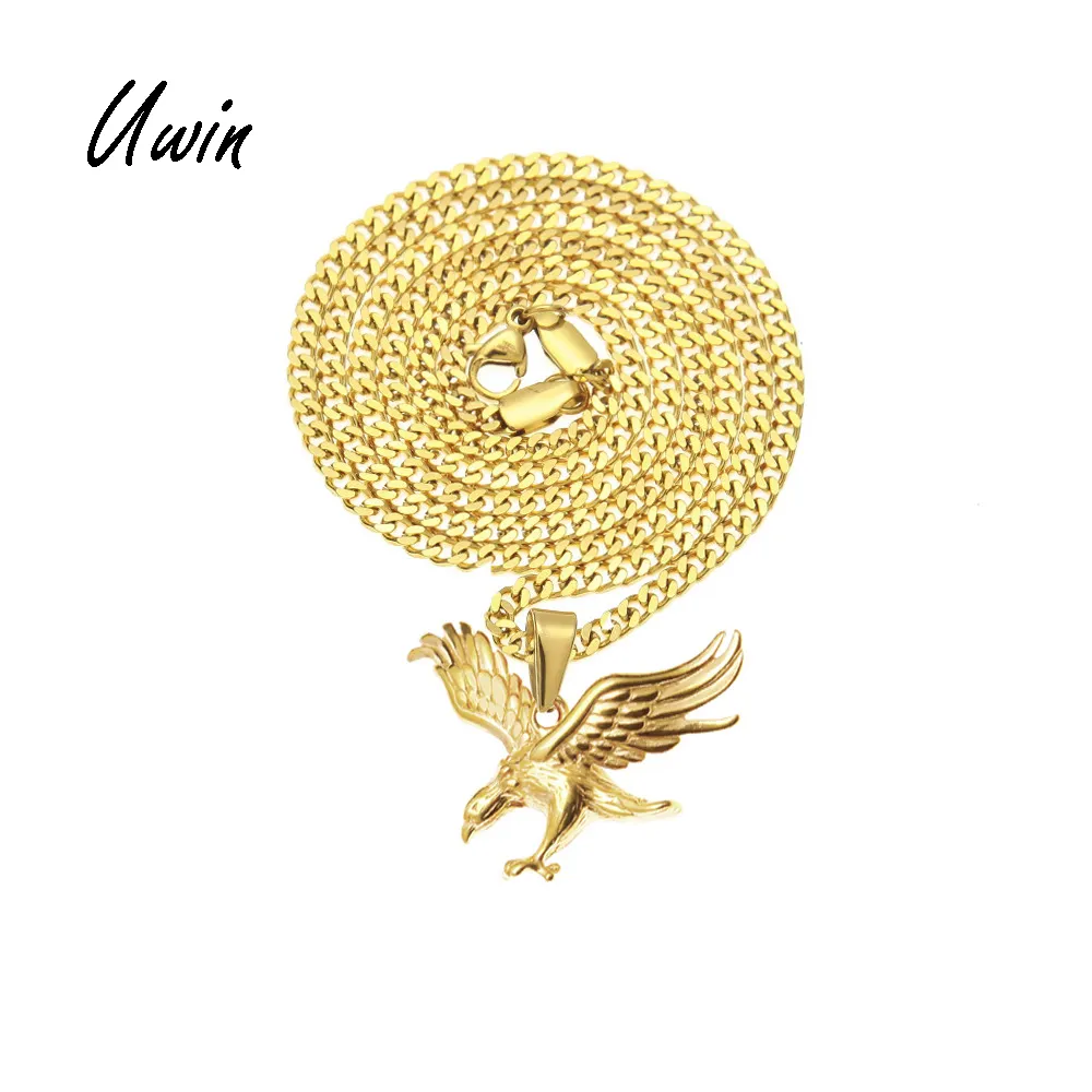 Pendentif d'aigle plaqué or pour hommes, en acier inoxydable, bijou à breloque, hip hop, tendance