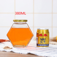 Bocal à miel hexagonal en verre de 250 ml (250 g) au design élégant avec couvercle doré, pot hexagonal en verre de 250 g pour miel avec couvercle métallique scellé
