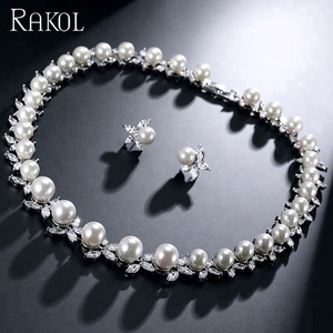 Babol sp030 pérolas brancas, com aaa zircão diamante colar, brincos, conjuntos de joias de casamento, mulheres, luxo, prata, joias - Product Image 1