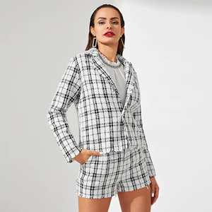 Blazer da donna in <span class=keywords><strong>Tweed</strong></span> adatto a Blazer e pantaloncini in <span class=keywords><strong>Tweed</strong></span> a bottone singolo da donna - Product Image 4