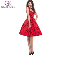 CL4599-6 # Grazia Karin rosso Polka Dot Retro halterneck Bandage 1950s Vintage Dress