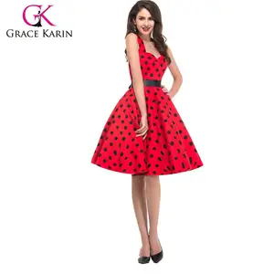 CL4599-6 # Grace Karin Red Polka Dot Retro Halterneck Băng 1950S Đầm Cổ Điển