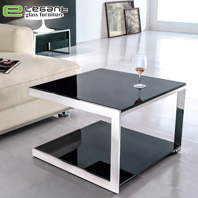 Modern wohnzimmer möbel luxus edelstahl glas kaffee tisch/C form glas seite tisch