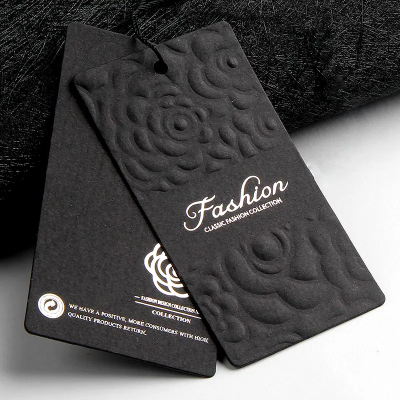 Роскошные толстые черные штампованные бумажные бирки для одежды