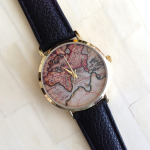 Stile americano mappa del mondo <span class=keywords><strong>orologio</strong></span> moda stampa personalizzato <span class=keywords><strong>quadrante</strong></span> per le donne - Product Image 4