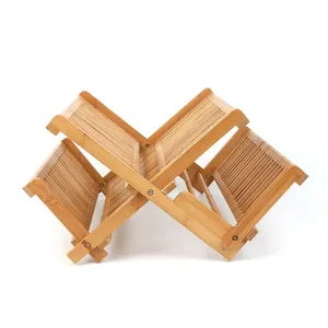 Nuevo diseño, estante de secado de platos de 2 niveles, estante de secado de platos de bambú con bandeja