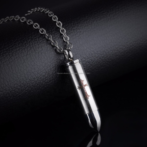 Paw Print Bullet Pet Urna de cremación Colgante de ceniza para hombres Joyería de acero inoxidable en tono de plata negro 20 " - Product Image 5