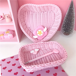 Nuovo Disegno di Vendita Caldo di Colore <span class=keywords><strong>Rosa</strong></span> a Forma di Cuore A mano tessuto a prova di Acqua Tipo di Archiviazione Poly Rattan Cestino Del Pane di Frutta display Cestino - Product Image 4