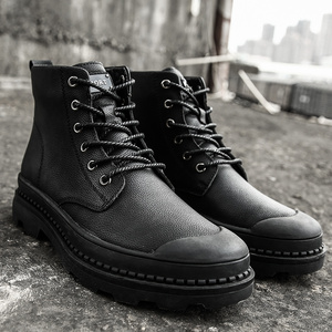 جلد أصلي للرجال الأسود مارتن الأحذية الفراء قماش بطانة الأحذية الدافئة - Product Image 4