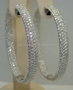 Promosi Kualitas Tinggi Berkilau Mode Hip Hop 50Mm Micro Pave Penuh Berlian Cz Anting Lingkaran Besar Hoop