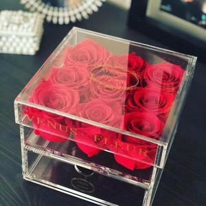 Thanh lịch rõ ràng <span class=keywords><strong>acrylic</strong></span> 9 hoa hồng hộp vuông <span class=keywords><strong>Acrylic</strong></span> Hộp Hoa với ngăn kéo - Product Image 1