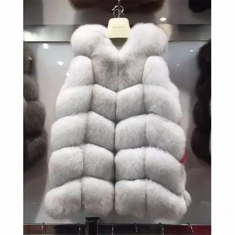 毛皮の帽子が付いている卸売の新しいデザインの白い女性の冬の本物のキツネの毛皮のコート