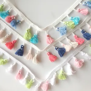 Multi cores crochet escova borla para vestuário poliéster algodão atado borla franja guarnição