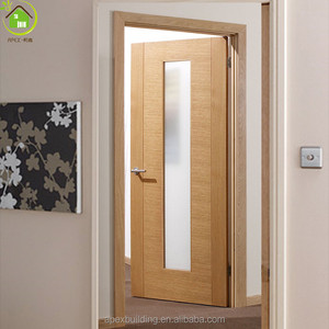 Porte en bois simple pour salle <span class=keywords><strong>de</strong></span> bain, porte en verre encadrée <span class=keywords><strong>de</strong></span> bois, porte intérieure en bois massif en chêne bon marché - Product Image 1