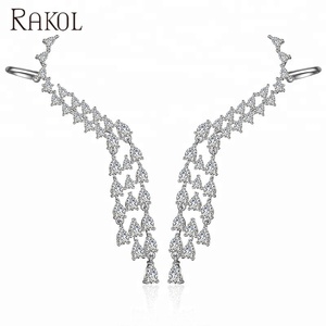 RAKOL EP2090 vintage wedding bridal rose <strong>gold</strong> crystal zircon long <strong>dangle</strong> CZ <strong>earrings</strong> - Product Image 1