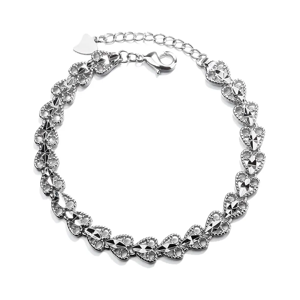 Wholesale 925 Sterling Silver Hearts Charm Bracelet