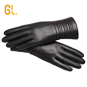BW388 bayanlar ince tavşan kürk çizgili kış elbise hakiki koyun derisi deri eldiven - Product Image 5