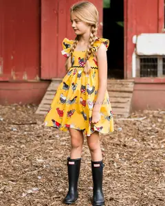 Оптовая продажа, детское милое весеннее цельнокроеное платье в западном стиле для девочек, платье с Пасхальной курицей
