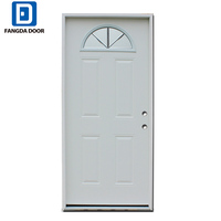 Porte d'entrée moderne Fangda en acier et bois avec insert en verre trempé demi-lune, prévention des incendies, pour appartement