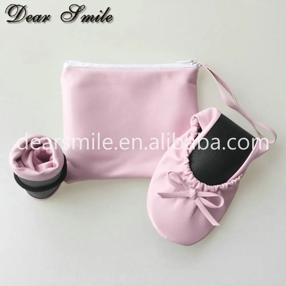 Disposable comfy women folding travel flat shoes ballet shoes with ribbon in matching bags