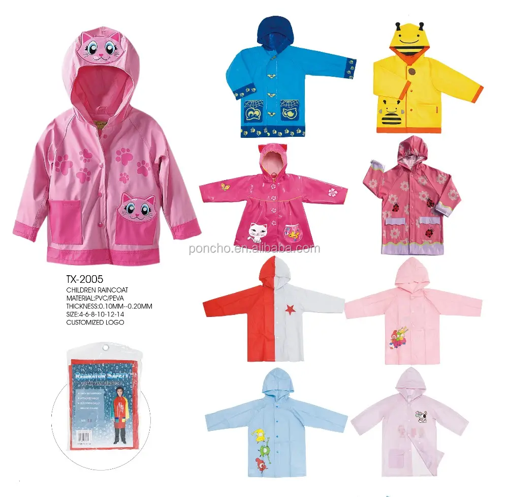 Fema usine enfants pvc imperméable partout imprimé enfants en plastique poncho de pluie