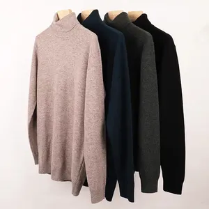 Sweater Kasmir Pria, Turtleneck Warna Murni Desain Terbaru