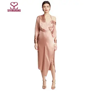 Hot sale clothing women open leg silk halter one shoulder sexy women dresses