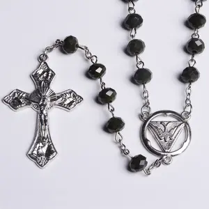 Cross Crystal Bead Bird Of peace Centerpiece Catholic Rosary Religious Necklace YIWU Factory OEM