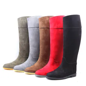 Hersteller damen schöne hohe wildleder einzigartige regen stiefel für frauen regen stiefel