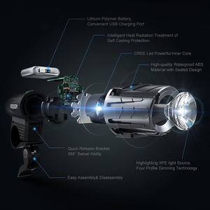 Nouveaux feux avant et arrière de vélo LED étanches IPX5, rechargeables, ensemble de phares et de feux arrière pour la conduite nocturne - Product Image 3