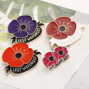 Atacado metal lest poppy flor pinos de lapela, lembrança britânica dia veterans emblema