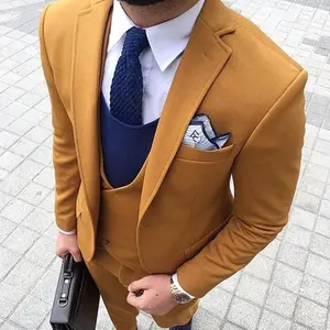 2019 Smoking Grey/Yellow Trajes De Hombre Men Suit For Wedding Terno Masculino Tuxedo Summer Man Suit(Jacket+Pants+Vest+Tie)