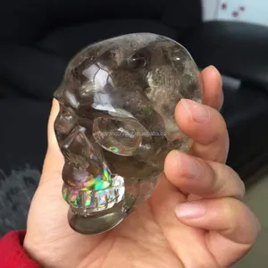 Charming handmade life size rainbow citrine crystal skull for sale