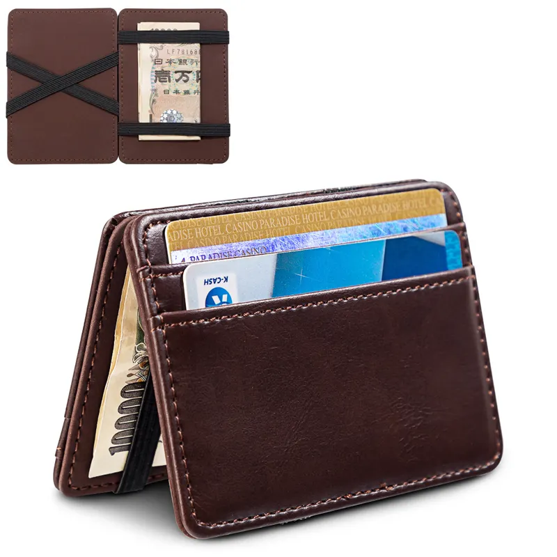 Fashion Wholesale Leather Card Holder Men Mini Flip Magic Wallet