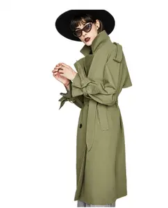 2019 classic trench coat de algodón de las mujeres suelto prendas Oficina dama Otoño de brandi Ejército Blanco verde de alta calidad